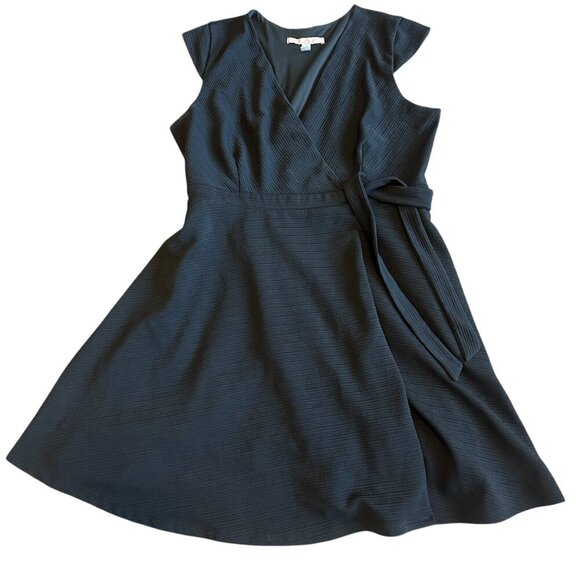 Hutch Anthropologie Ronnie Black Wrap Dress Short Sleeve A-Line Size XL Women's - Picture 2 of 11